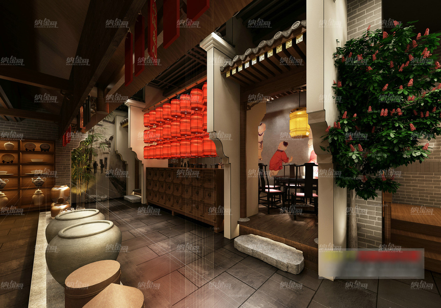 中国古韵中餐厅空间全景模型