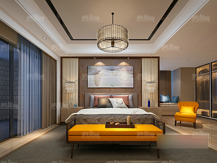 现代典雅高贵卧室全景模型