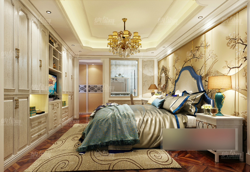 美式古典淑女气质卧室全景模型