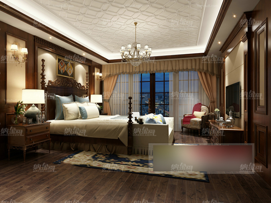 欧式复古温馨奢华贵气卧室全景模型