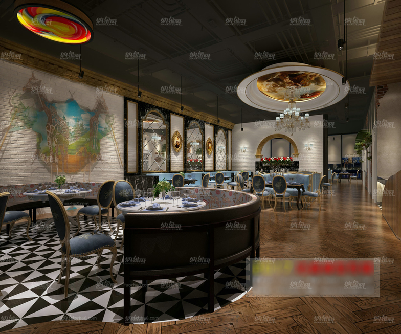 欧式古典餐厅空间全景模型