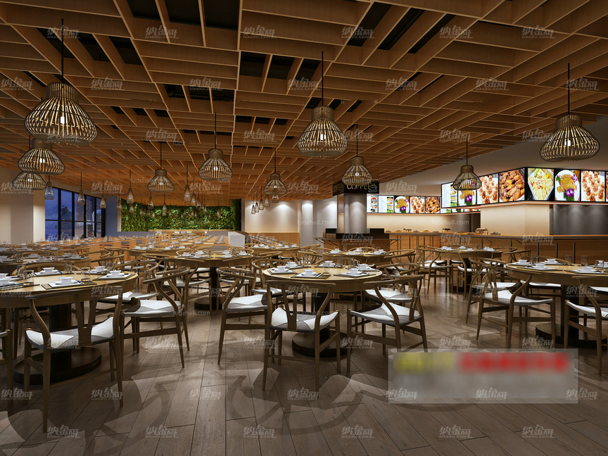 欧式简约自助餐厅空间全景模型