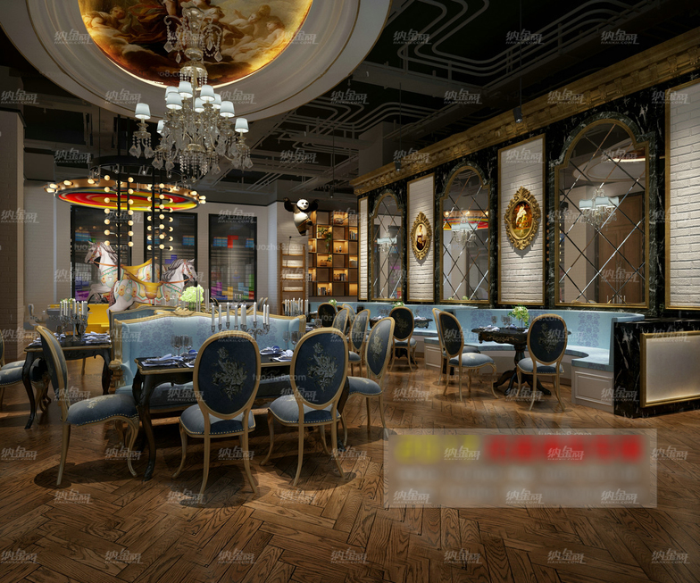 欧式奢华餐厅空间全景模型