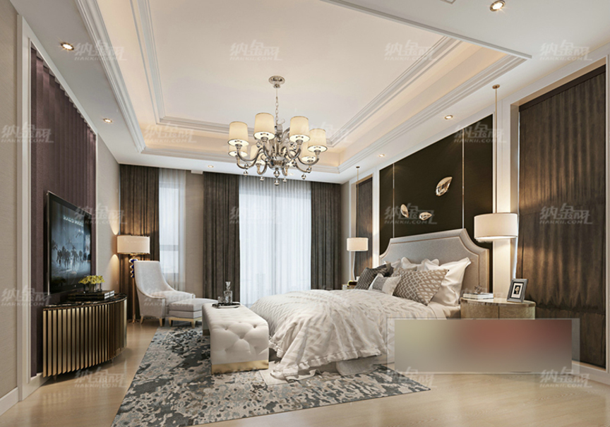 欧式现代简洁淡雅卧室全景模型