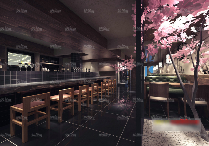 日式浪漫樱花餐厅空间全景模型