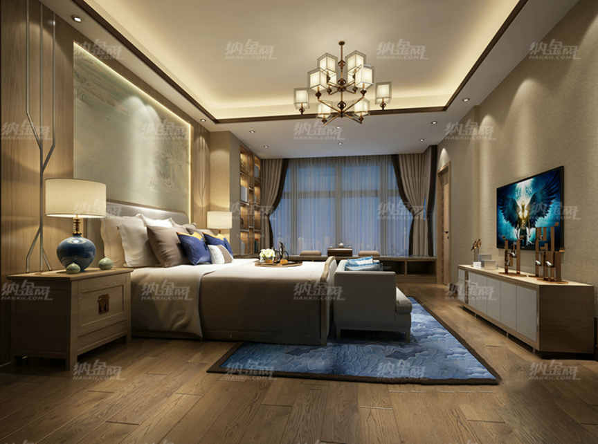中式古典舒鑫自然卧室全景模型