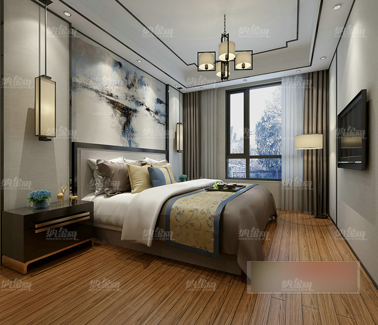 中式雅致简约整洁卧室全景模型