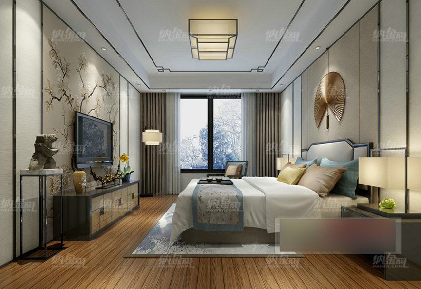 中式清新淡雅唯美卧室全景模型
