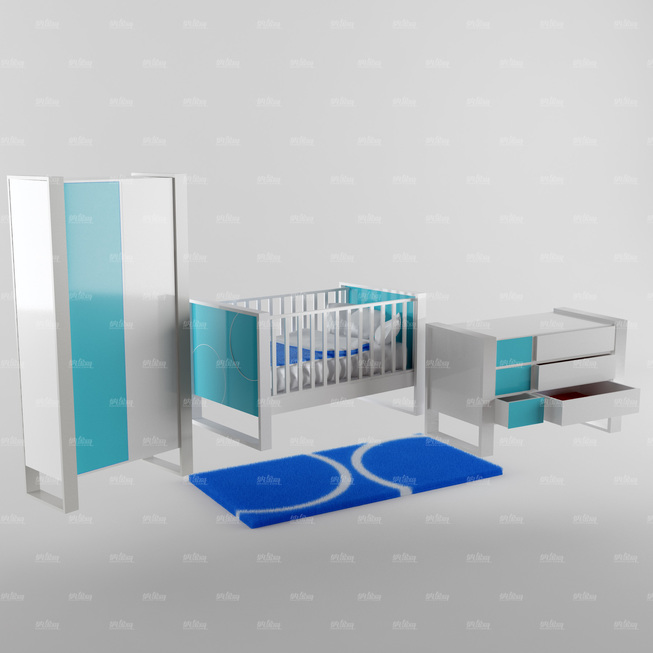 現代簡潔清新嬰兒房間3D模型