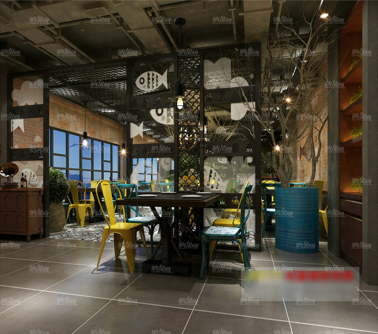 新中式古典雅致餐廳空間全景模型
