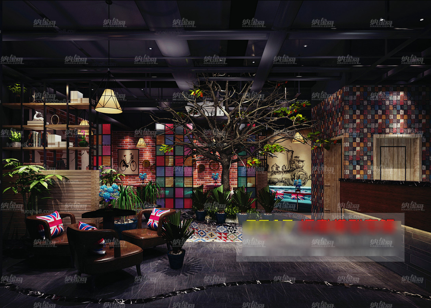 美式热带丛林主题餐厅空间全景模型