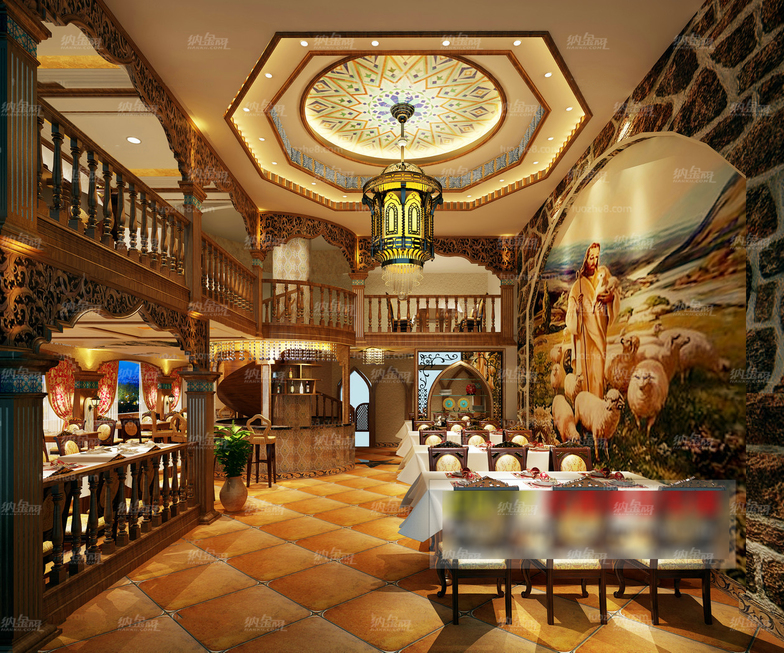 欧式皇家贵族餐厅空间全景模型