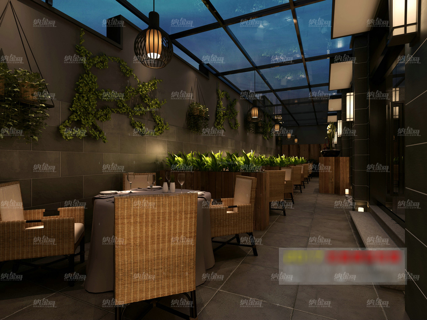 现代邻家花园餐厅空间全景模型