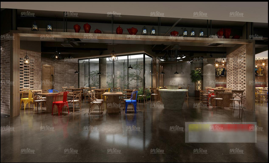 美式个性蓝调餐厅空间全景模型