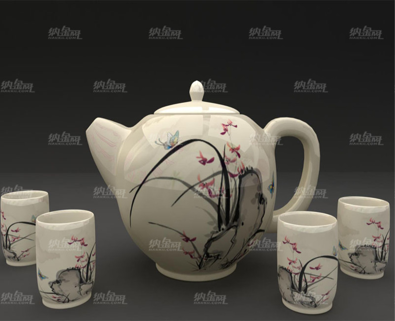 中国风茶壶茶杯模型 