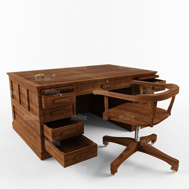 复古木质高贵办公桌椅3D模型
