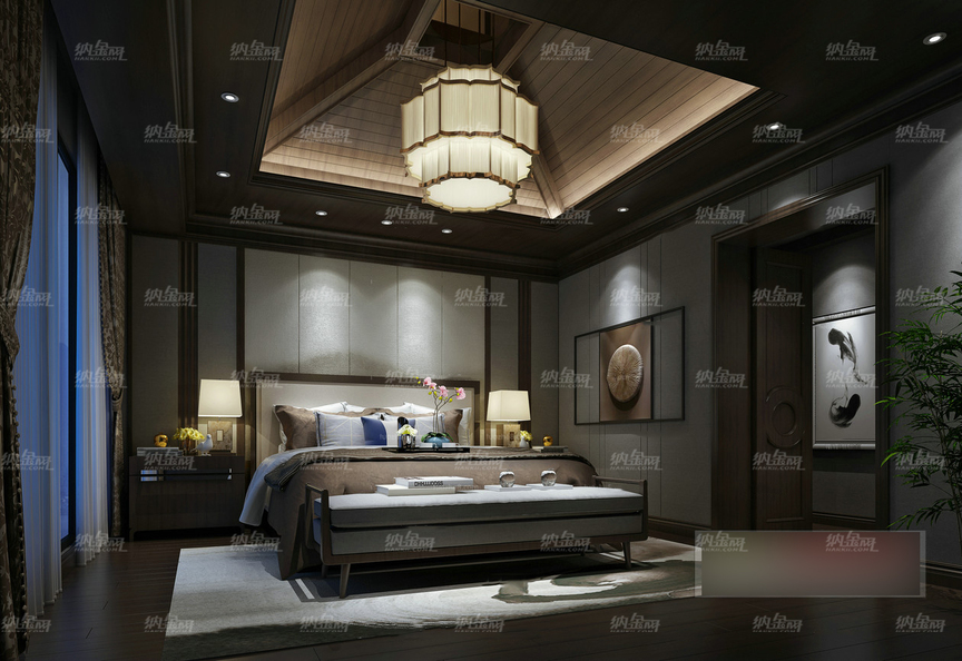 中式古典优雅静谧卧室全景模型