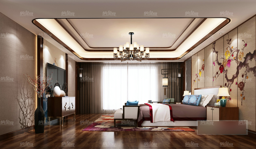 中式古典优雅梅林卧室全景模型