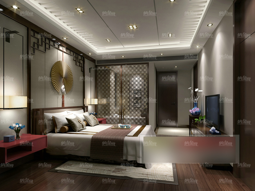 中式古典清新淡雅卧室全景模型