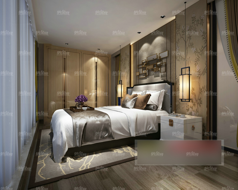 中式古典恬静雅致卧室全景模型