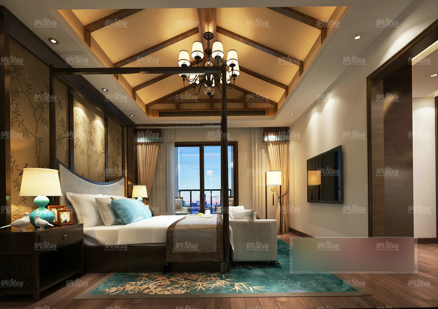 中式古典舒适自然卧室全景模型