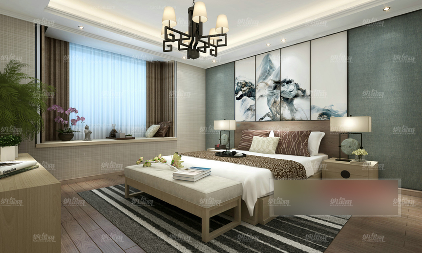 中式古典气派宏大卧室全景模型