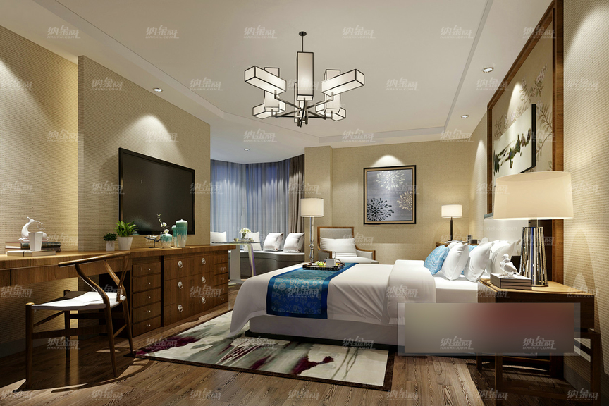 中式古典唯美温馨卧室全景模型