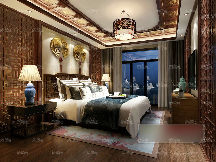 古典中式华贵雅致卧室全景模型