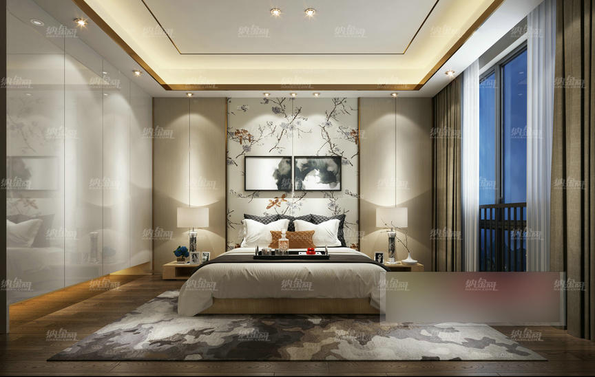 中式古典水墨大气卧室全景模型