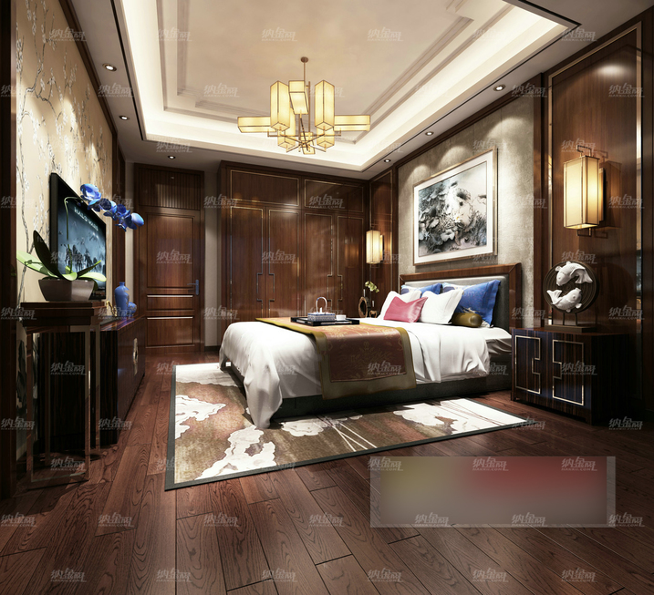 中式古典高雅艺术卧室全景模型