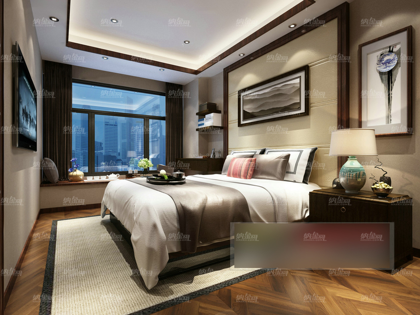 中式古典气质简约卧室全景模型