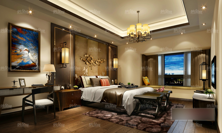 中式古典大气温馨卧室全景模型