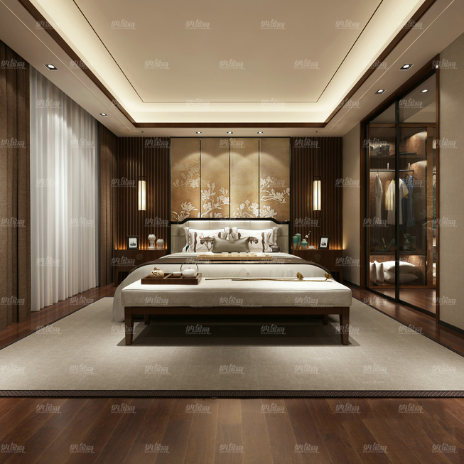 中式精致典雅舒适卧室全景模型