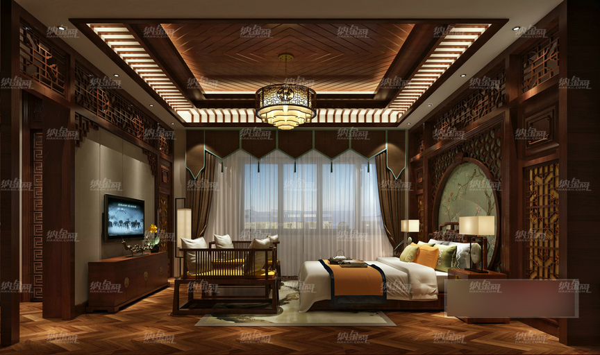 中式古典优雅恬静卧室全景模型