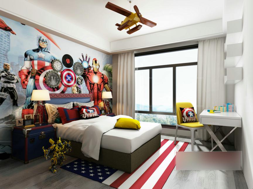 美国漫威科幻儿童卧室全景模型