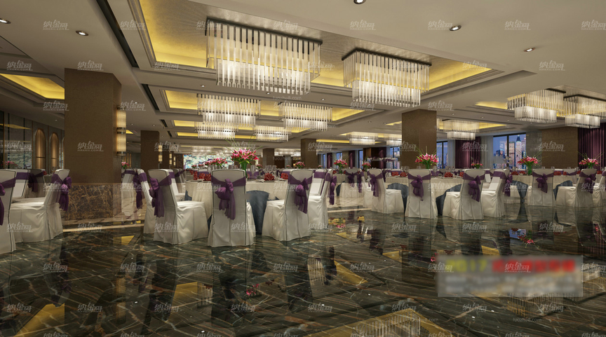 紫色优雅宴会厅场景整体模型
