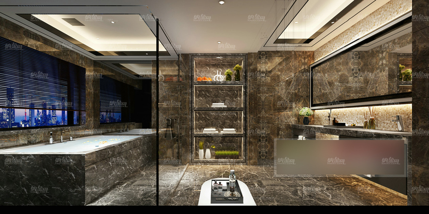 现代欧式宽敞酒店浴室全景模型