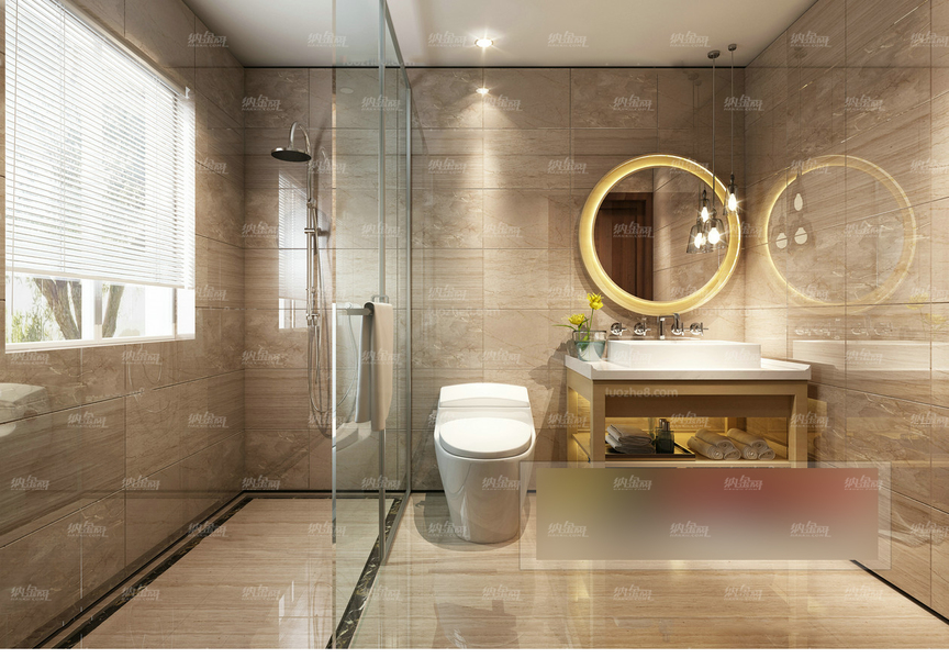 现代精致简洁酒店浴室全景模型