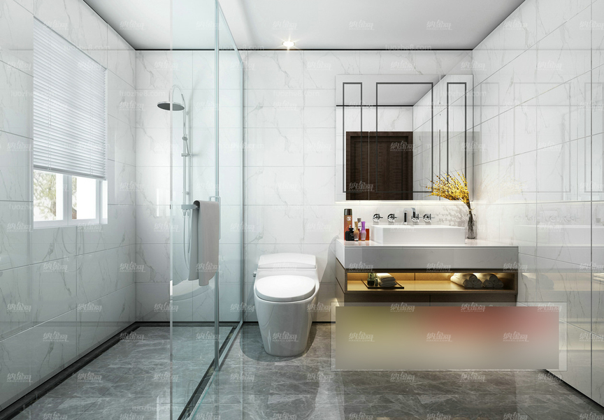 现代简约线条酒店浴室全景模型