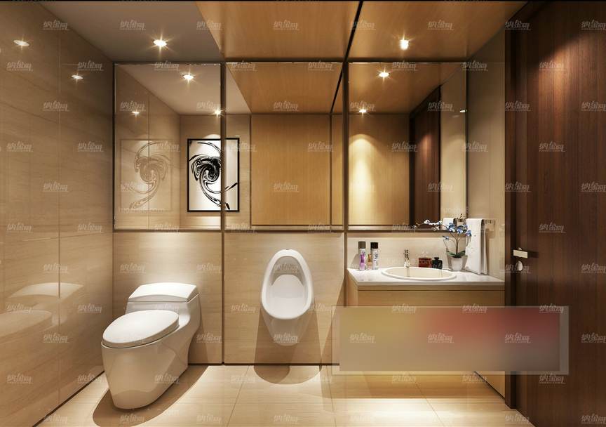 現代木質溫馨酒店浴室全景模型