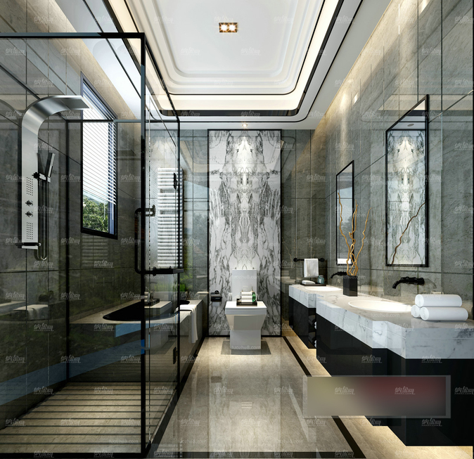 现代艺术图腾装饰浴室全景模型