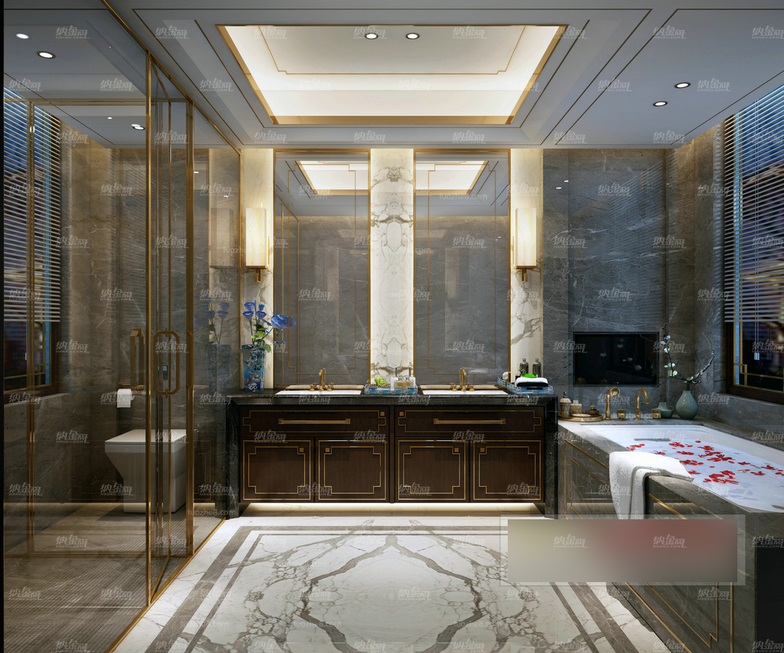 欧式复古温馨浴室全景模型