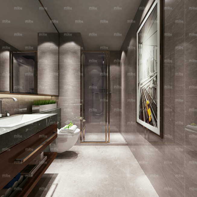 现代时尚铁道主题浴室全景模型