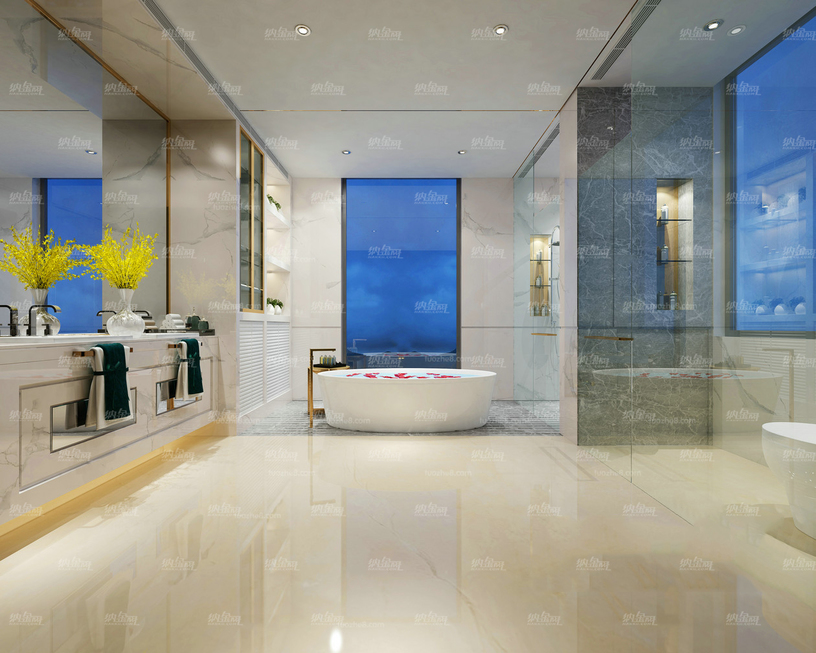 现代高级敞亮浴室全景模型