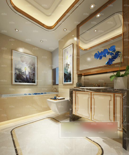 现代清新简洁浴室全景模型