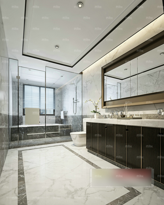 现代整洁宽敞浴室全景模型