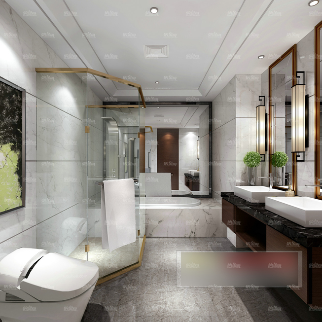 现代清新自然浴室全景模型