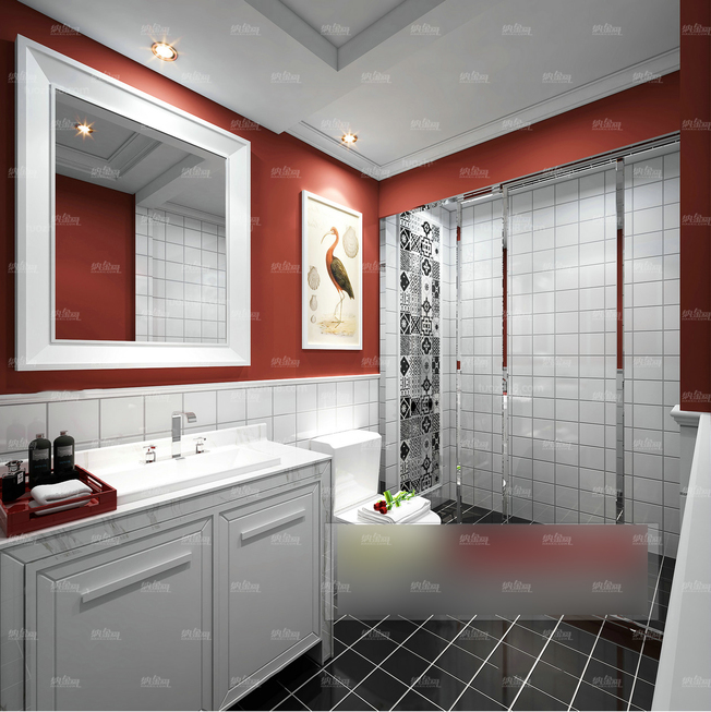 现代暖色调温馨浴室全景模型