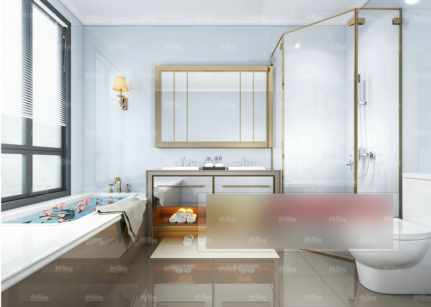 现代清新舒适浴室全景模型