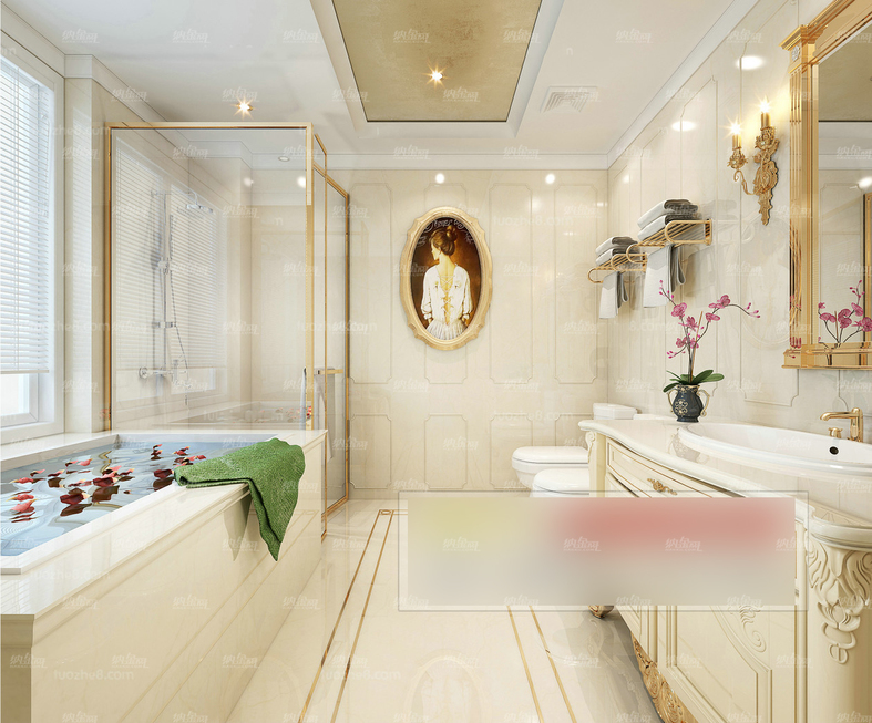 歐式古典優雅自然浴室全景模型